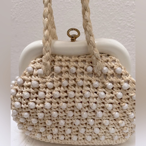 Vintage Raffia and Beads Handle Bag - Picture 2 of 12